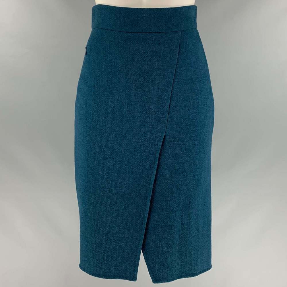 AKRIS Blue Teal Wool Pencil Below Knee Skirt